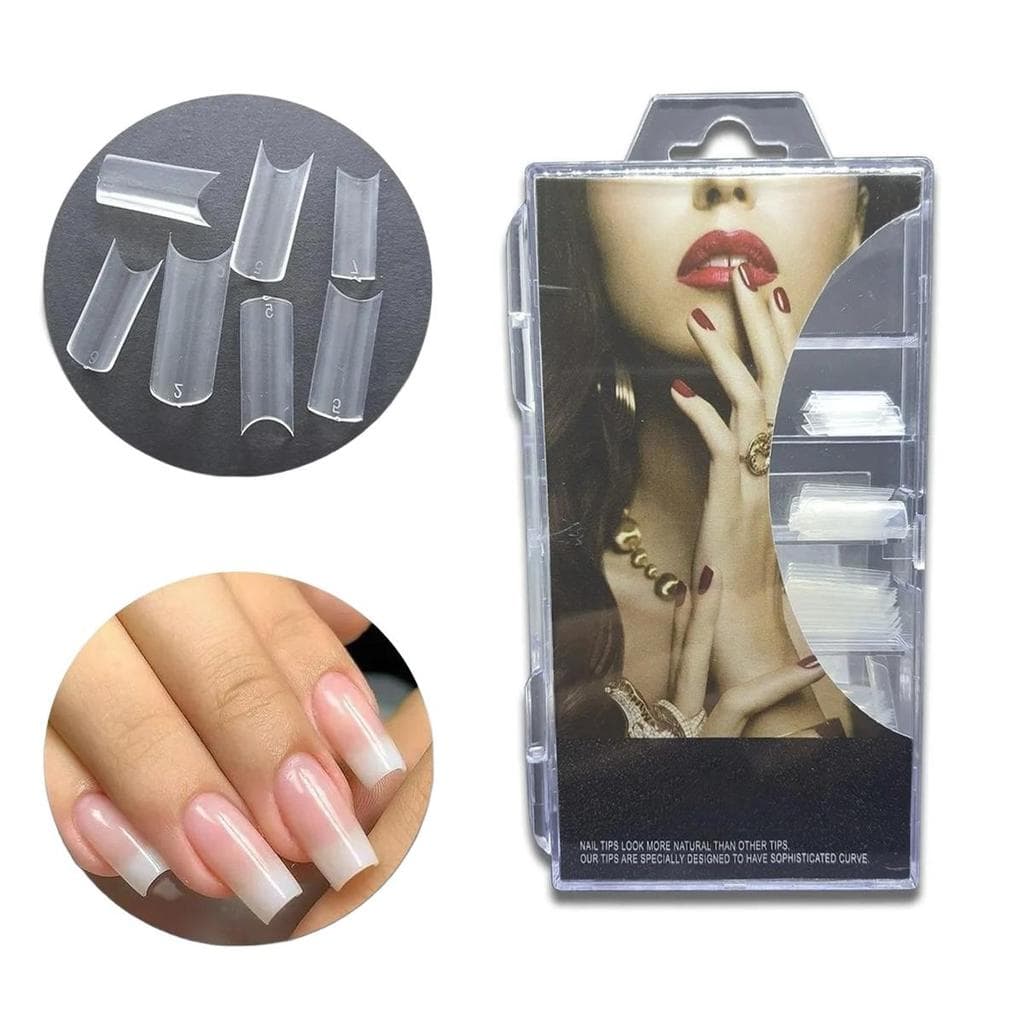 Kit 100 Tips Curvatura C - Unhas de Gel Transparente (Estojo 0 a 9)