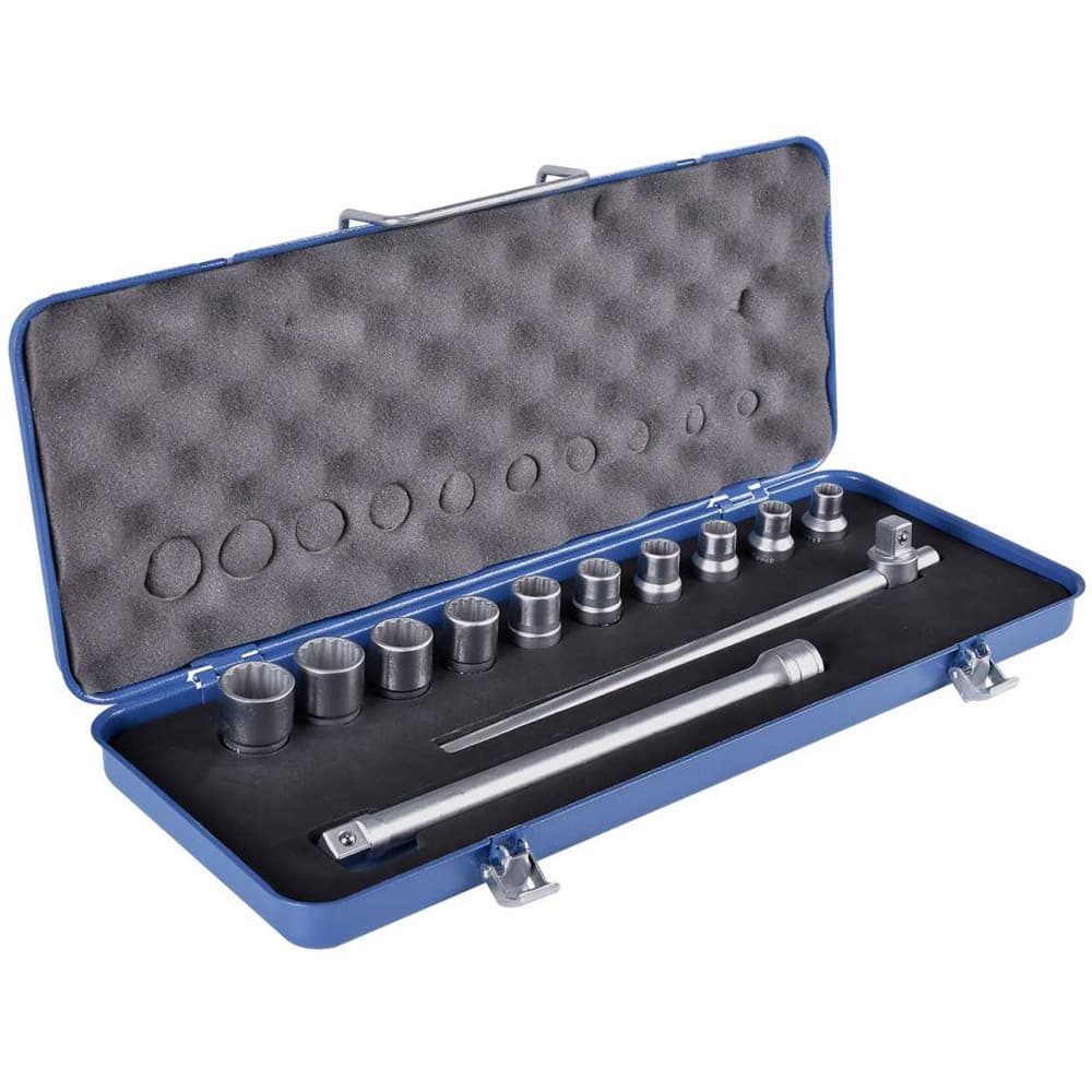 Jogo Soquete 1/2" Estriado 12pcs 10 Soquetes e 2 Acessorios CRV 3/8 A 1" Gedore D19NP