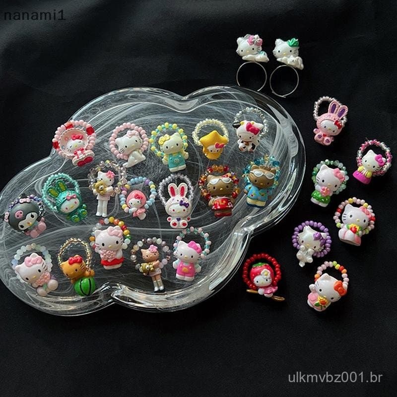 nanami1 Anel De Contas HelloKitty Fofo De Desenho Animado Feito À Mão Com De Arroz Dedo Para Mulheres Joias De Praia Pre