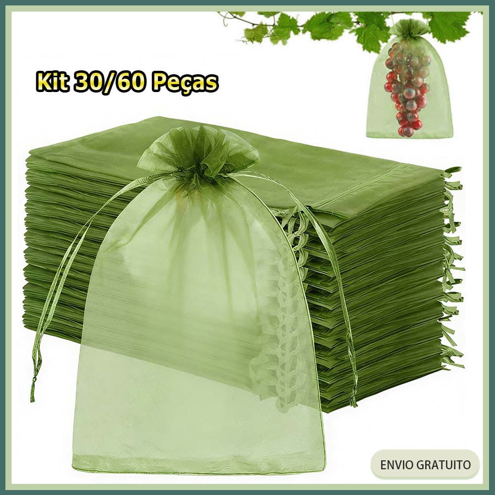 Kit 30/60 Saco protetor para frutas,10 x 15 cm,saco de malha com cordão,rede protetora para horticultura,Verde