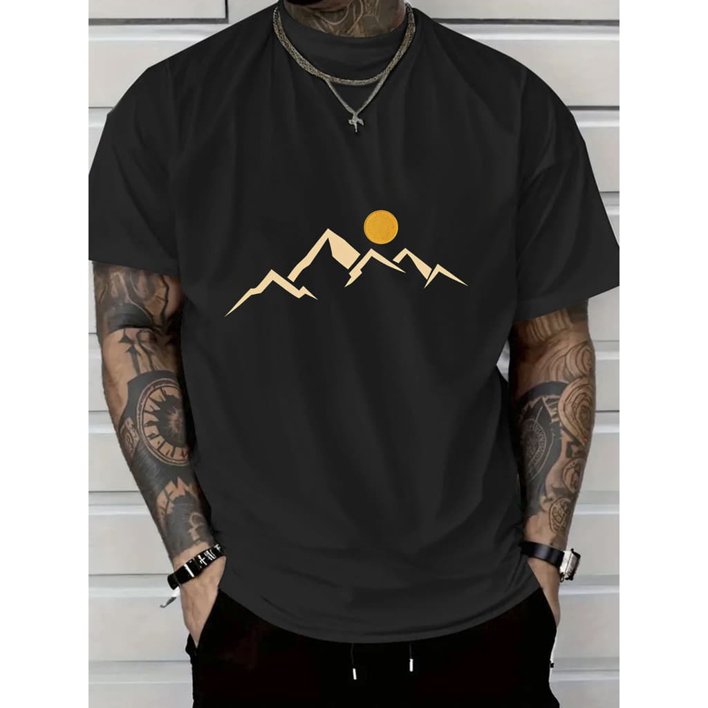 Camiseta Masculina Montanha Por Do Sol 100% Algodão Premium