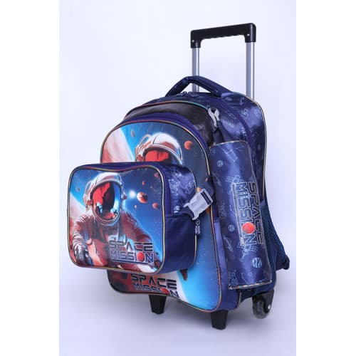 Kit Mochila Escolar Menino Com Rodinha + Lancheira Térmica E Estojo Astronauta Masculina
