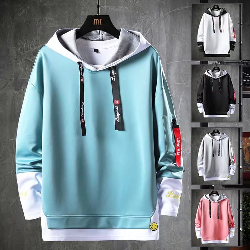 Chique novo estilo Hong Kong estilo falso moletom de duas peças masculino versão coreana 2021 outono topo bonito Street