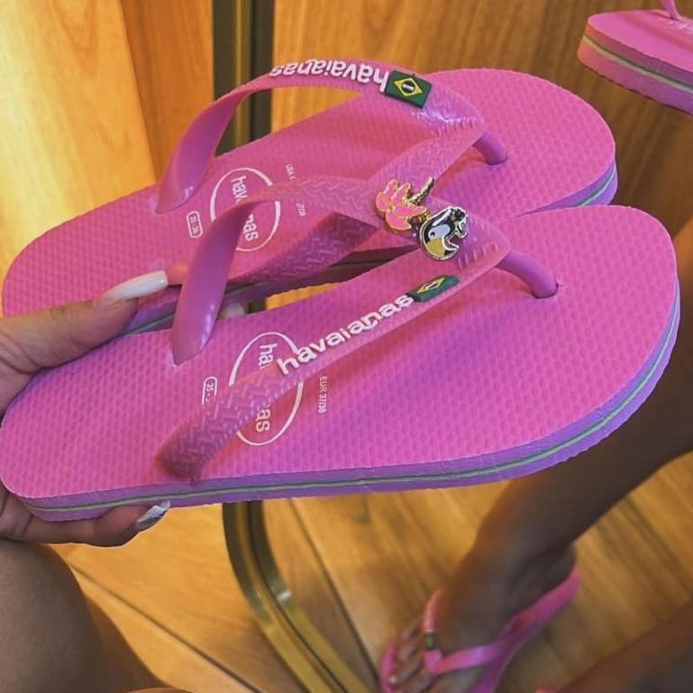Chinelos Havaianas Top + Pingente Tucano, Coqueiro e Bandeira do Brasil  BLESSINGGRIFES
