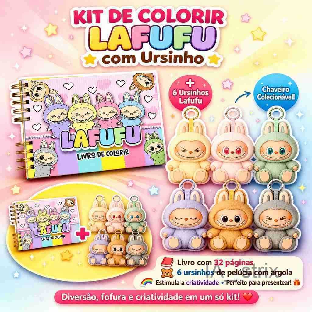 Livro de Colorir Lafufu + 1 Chaveiro Bonequinho | 6 OpçõesTYPX