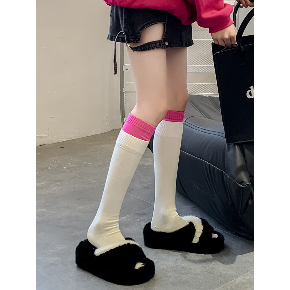 Contraste cor costura meias femininas rosa branco bezerro meias primavera outono único na moda JK estilo Preppy influenc