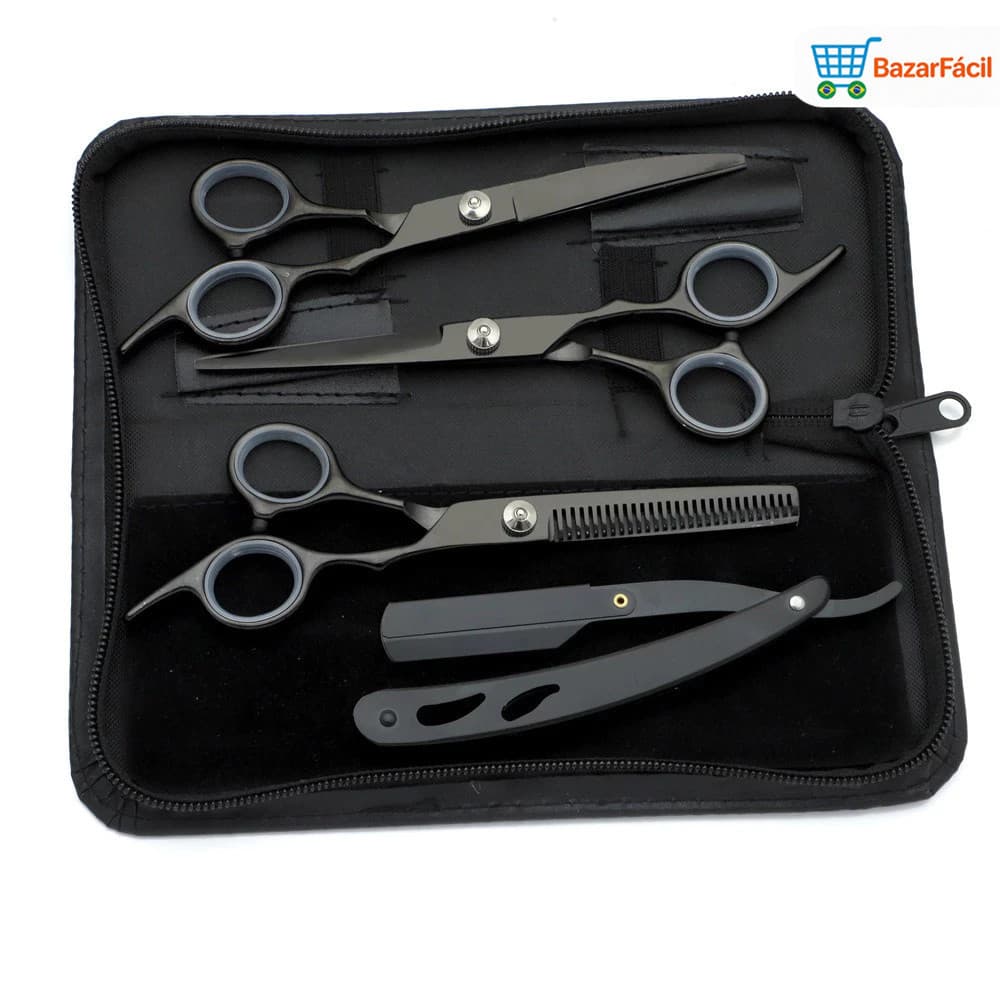 Kit de 4 tesouras de fio de cabelo desbaste profissional feito de aço inox e com a cor dourada para uso em barbearias