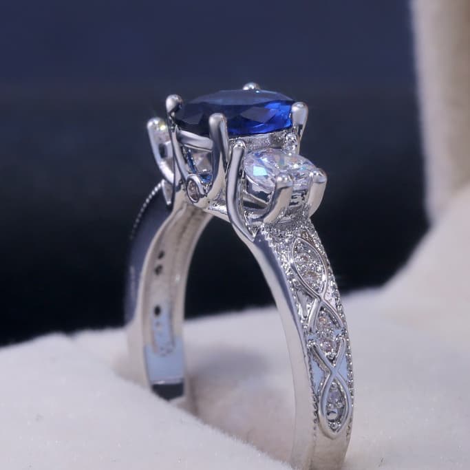 Anel de casamento oval em prata 925 com pedra preciosa azul, luxuosa incrustação de três cristais de turquesa, anel femi