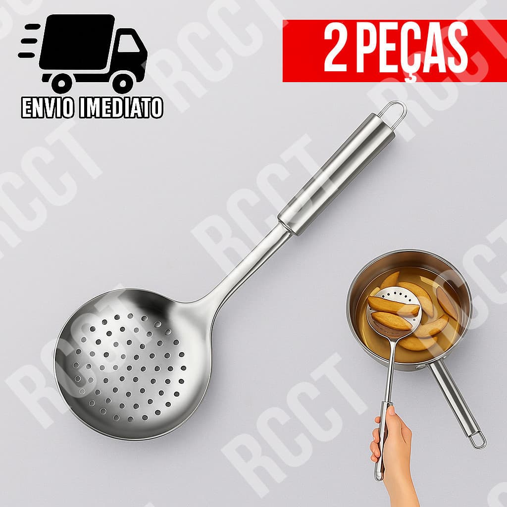 Kit 2 Escumadeira Aço Inox Premium Cozinha Utensílio Durável