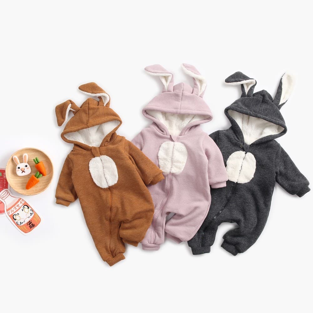 Outono inverno bebê macacão com capuz macacão estilo dos desenhos animados macacão infantil coelho ins macacão