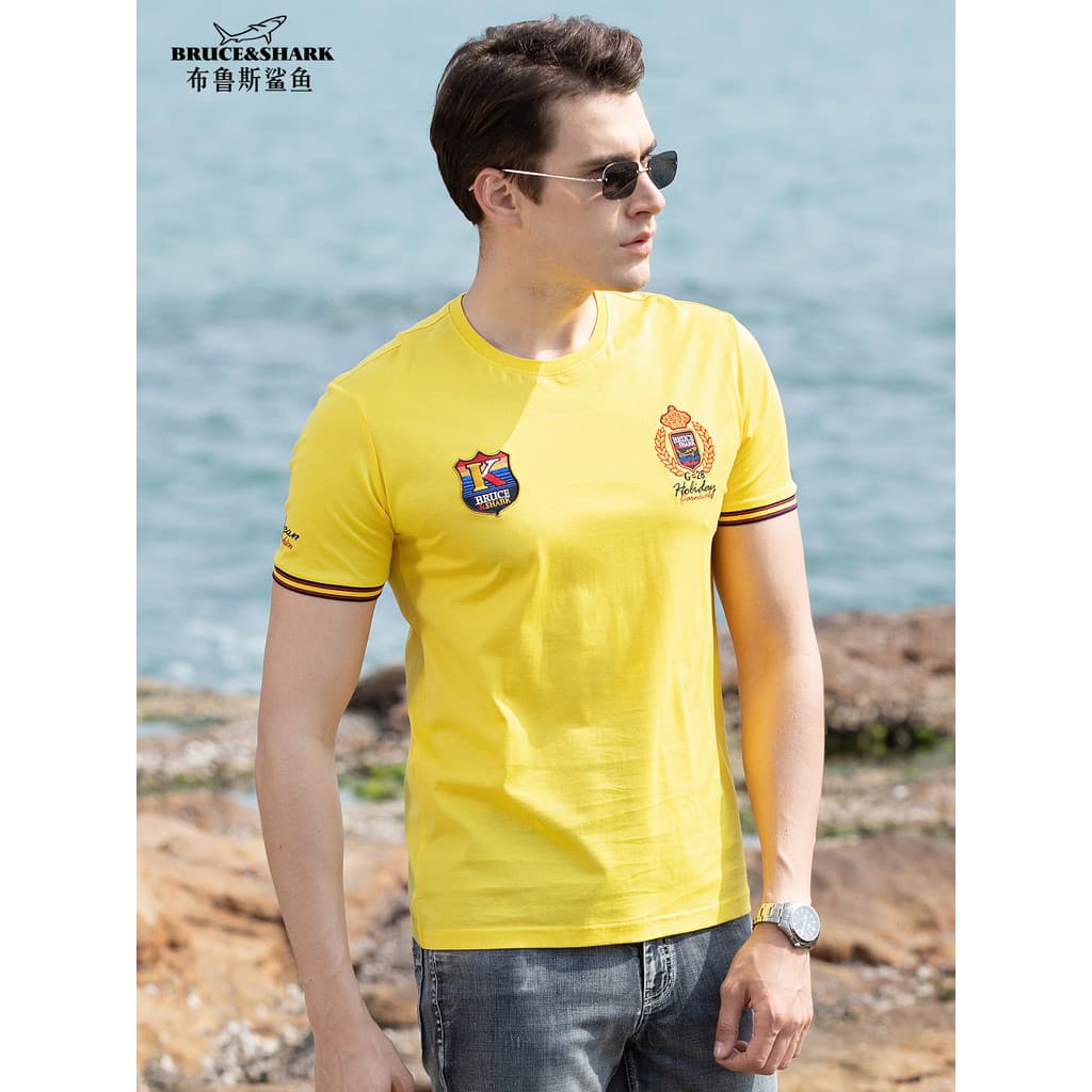 Verão fino mercerizado algodão camiseta masculina solta topo Bruce Shark Street Wear Plus Size masculino puro algodão ca