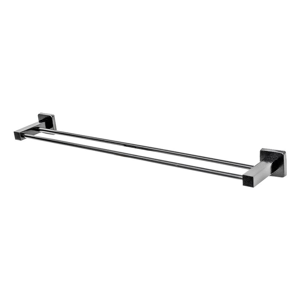 Porta Toalha Duplo 50cm Preto Inox Fosco Completo