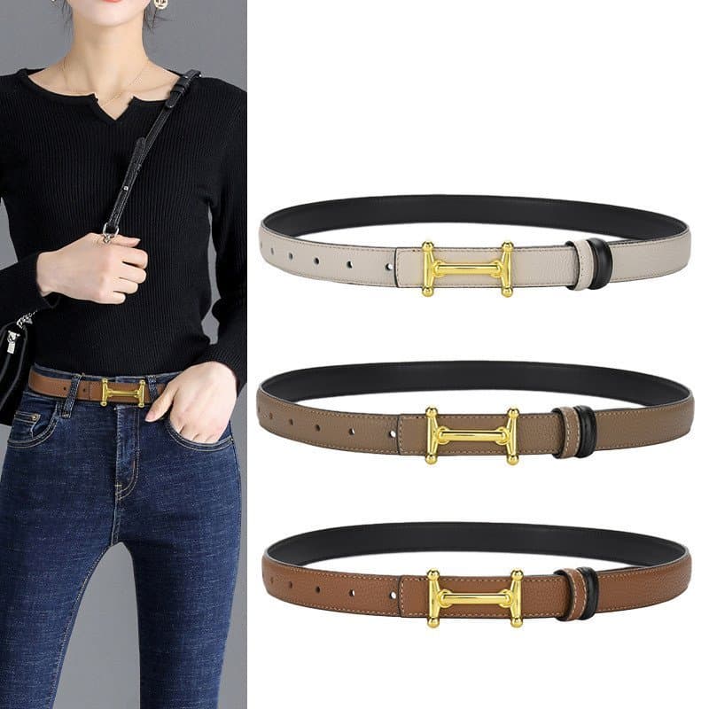 Cinto Feminino com Fivela em H 2022, Elegante para Calças Jeans e Trajes, Simples e Versátil, Cinto de Couro Feminino