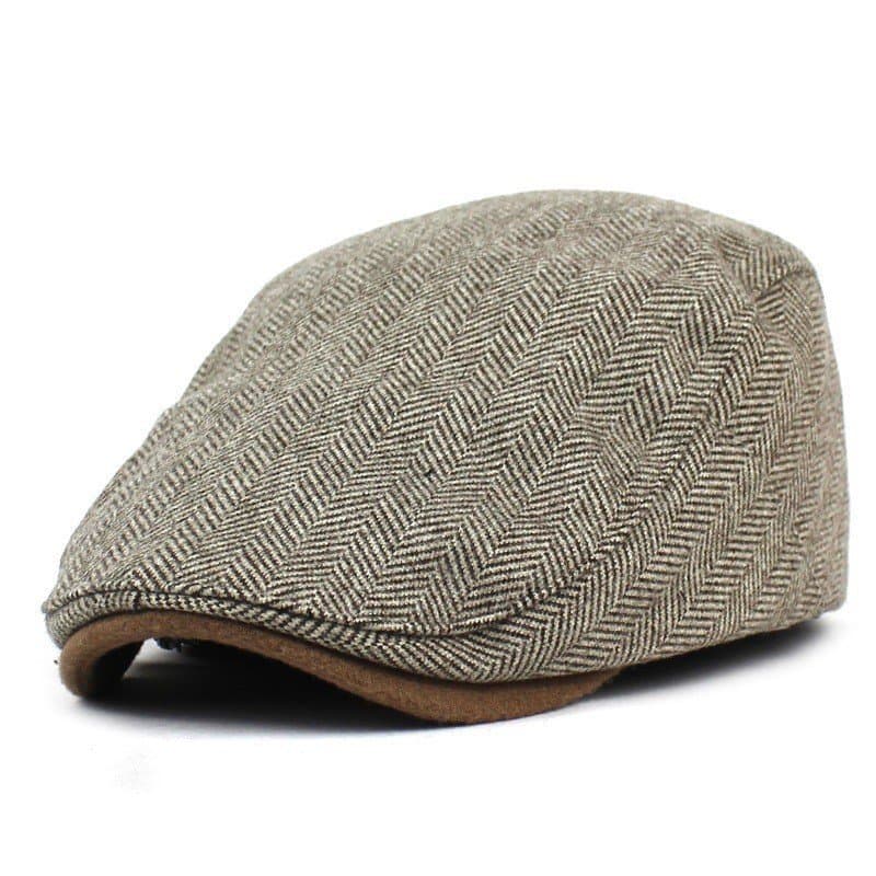 Boina de lã masculina, boné feminino clássico estilo coreano, chapéu de topo plano com padrão espinha de peixe, chapéu d