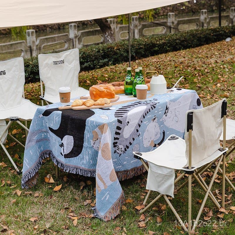 Toalha de mesa para piquenique, toalha de mesa de tecido, toalha de mesa de algodão estilo ins para camping ao ar livre,
