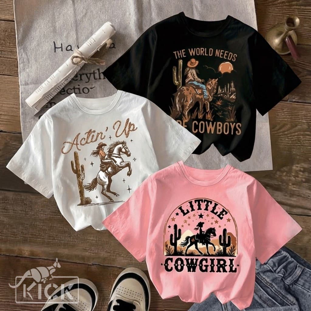 Kit 3 Camisetas Femininas Cowgirl Horses T-Shirt 100% Algodão