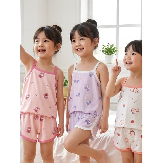 Meninas estilingue terno crianças verão fino doce pijamas roupas para casa bebê colete Shorts versão coreana terno de du