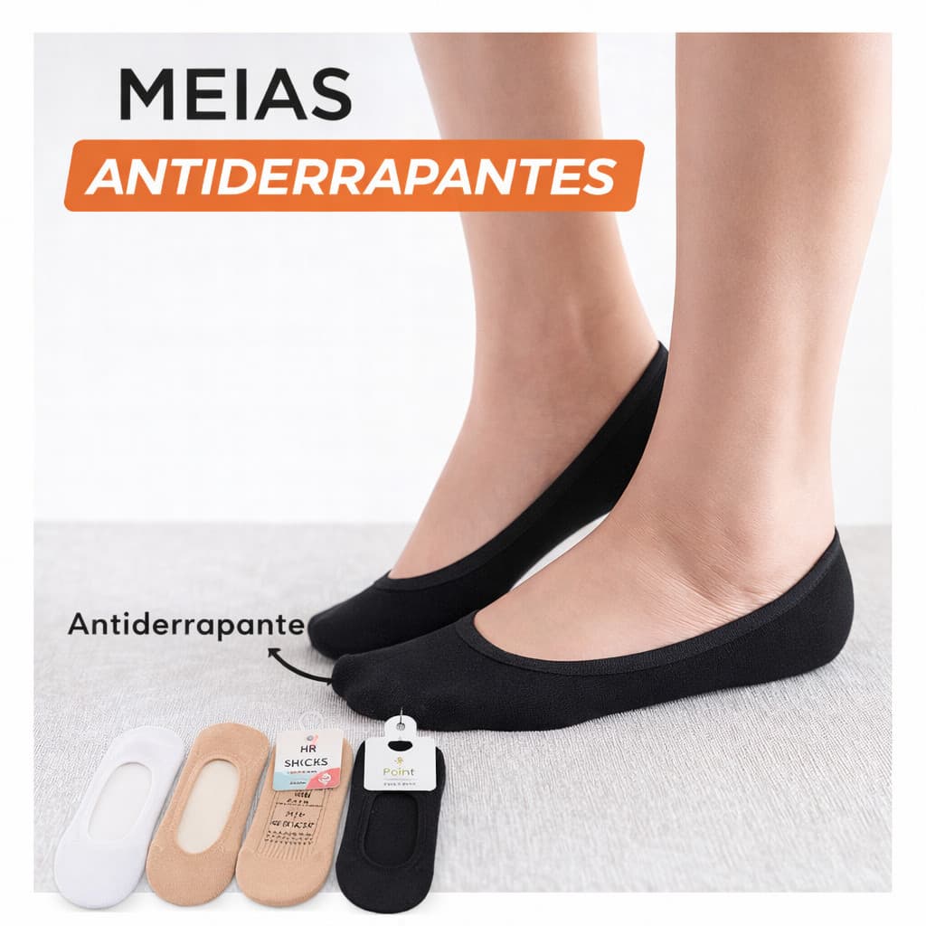 Kit Meias Soquete Sapatilha Invisível com Silicone Alta elasticidade Mulheres Eventos Festas
