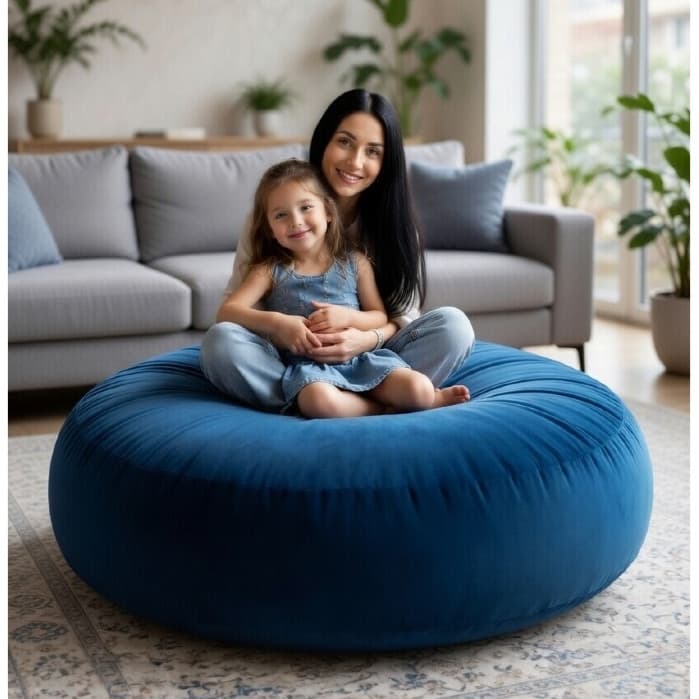 Puff Redondo Gigante 120cm  - Super Macio Recheado Flocos Espuma 40cm Altura