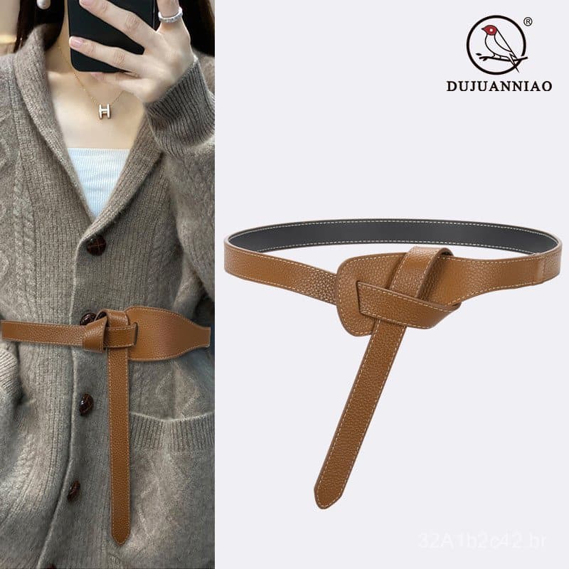 Cinto feminino com padrão de lichia, couro bovino decorativo, versátil para combinar com casacos, sobretudos, vestidos,