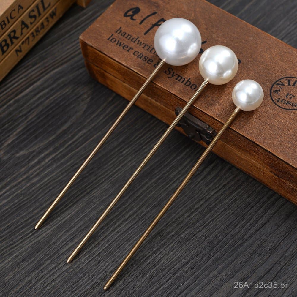 Grampo de cabelo em U de metal robusto e simples com pérola grande para noivas, modelador de coque estilo INS, grampo de