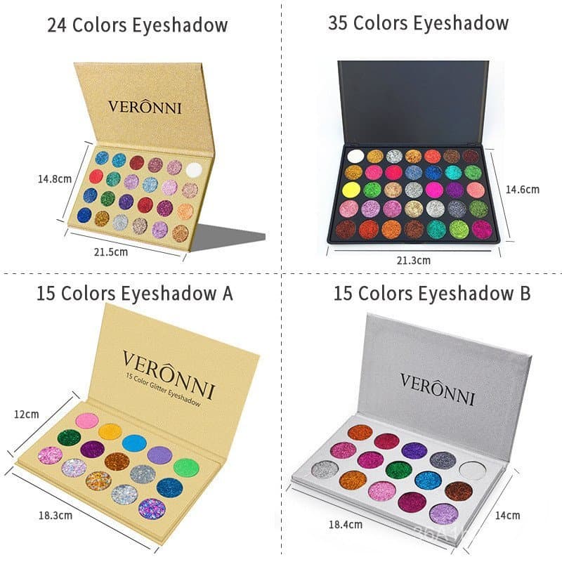 VERONNI Paleta de sombras com 24 cores e 15 cores de pó glitter, sombra para olhos de celebridades da internet, maquiage