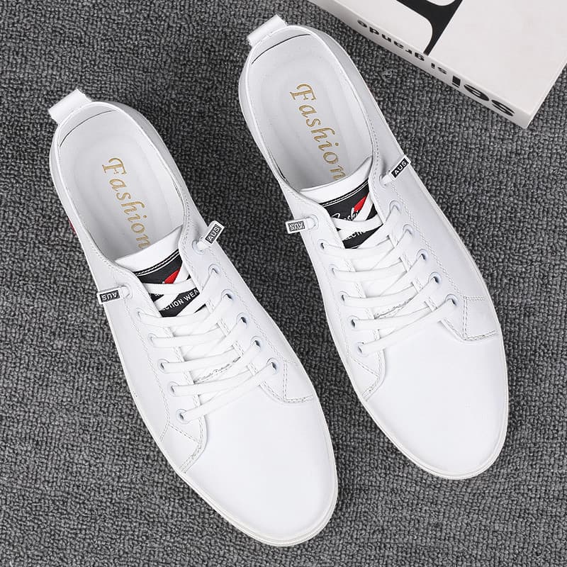 Sapatos masculinos de couro genuíno branco na moda All-Match sapatos masculinos de um Pedal terno de couro macio tênis e