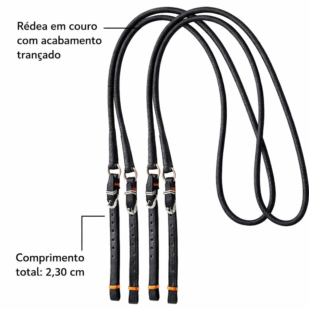 Rédea Trançada De Couro Longa Para Cavalo Vaquejada