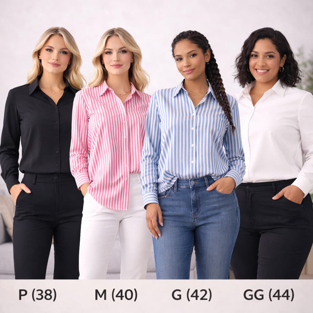 Camisa Feminina Social Listrada Manga Longa Elegante Casual Escritório