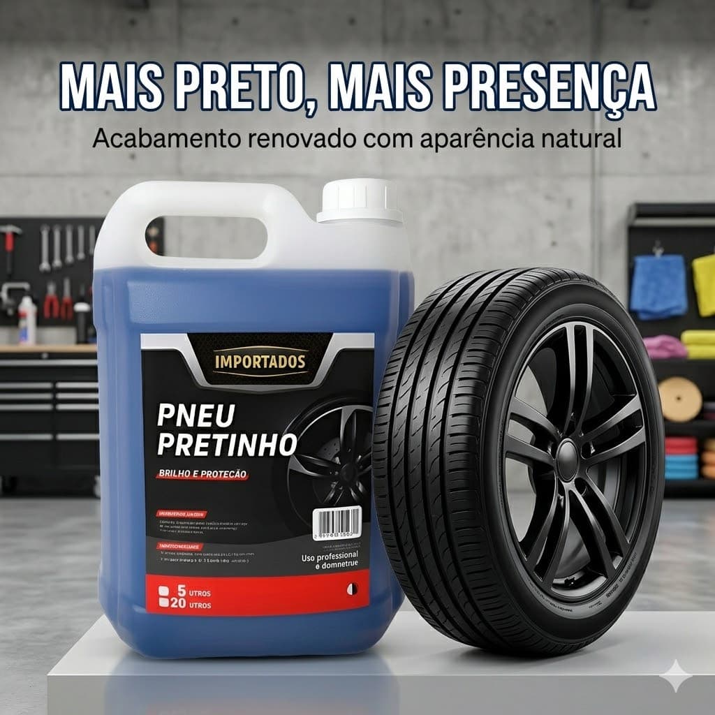 Pretinho Pneu 5L Alto Brilho Efeito Molhado Longa Duração Revitalizador Automotivo Profissional