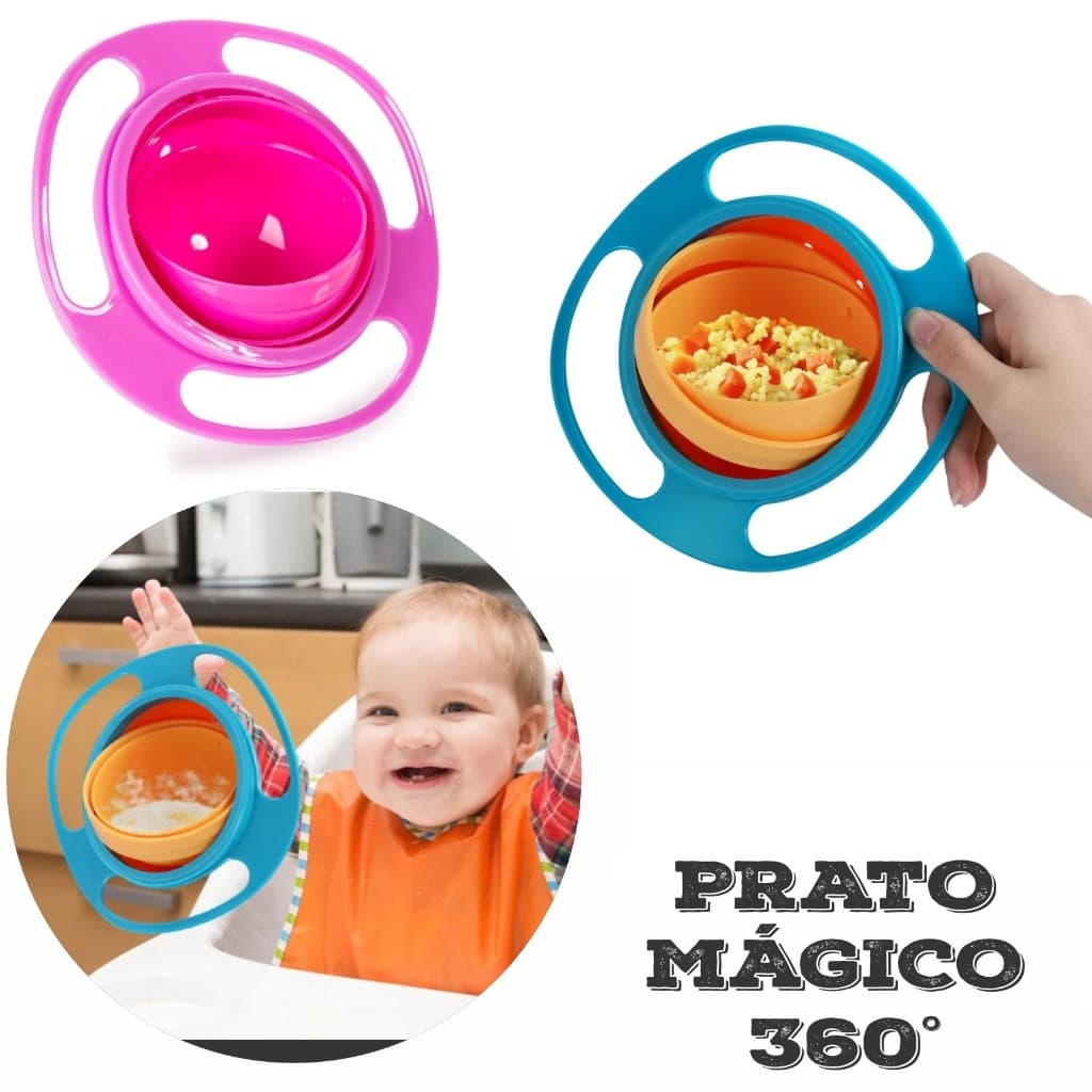 Prato Mágico Infantil Bebê Giratório 360º Alimento Não Cai nada