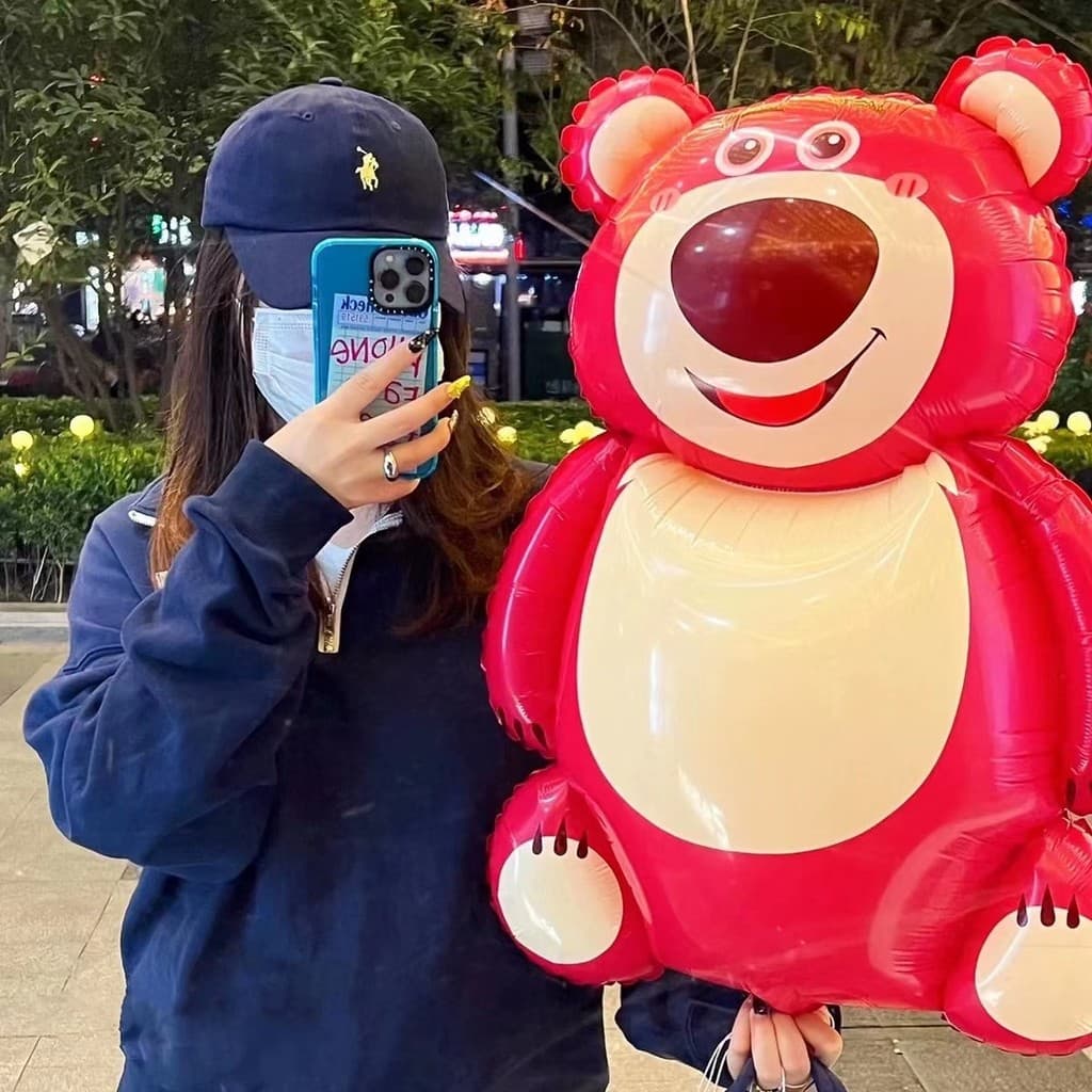Morango urso balão influenciador bonito dos desenhos animados novo estilo atacado filme de alumínio balão crianças decor