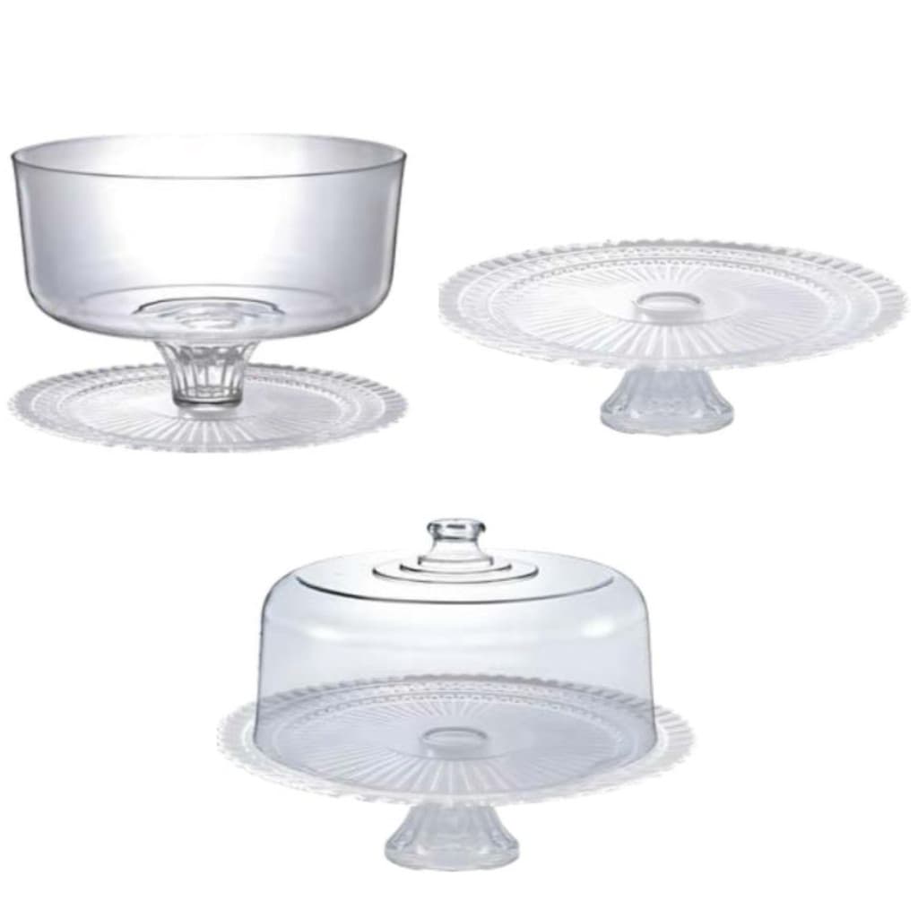 Boleira de Vidro 3x1 com Tampa em Acrílico, Suporte para Bolo com Pé - Diamond Viena