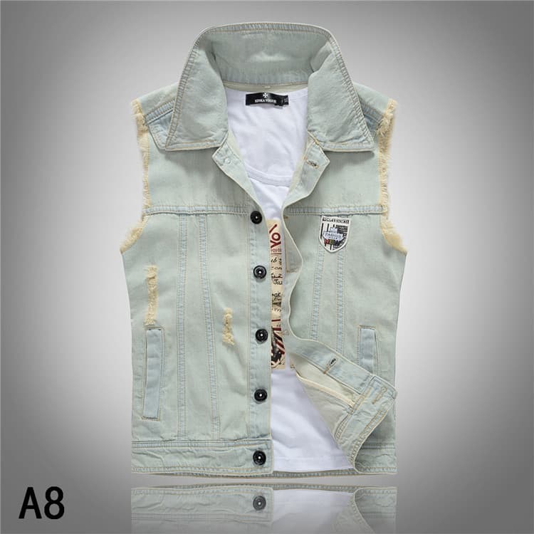 A8 único novo estilo versão coreana magro-ajuste na moda colete jeans masculino colete jeans nostálgico luz denim colete