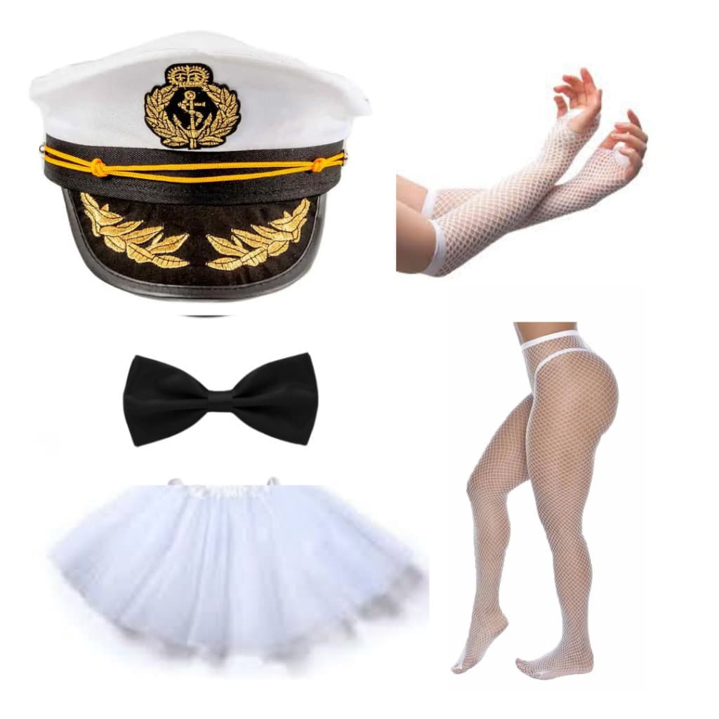 Kit Marinheira Cap + Gravata + Saia + Meia + Luva Para Carnaval e Halloween Festa Temática