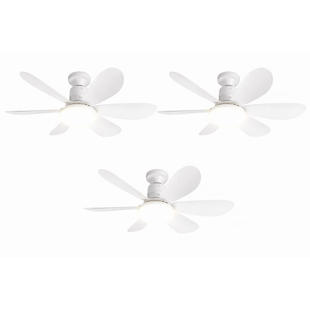kit3 Ventilador Teto 60W LED Frio, Neutro e Quente 6 Pás E Controle Remoto Modos E27 FLower
