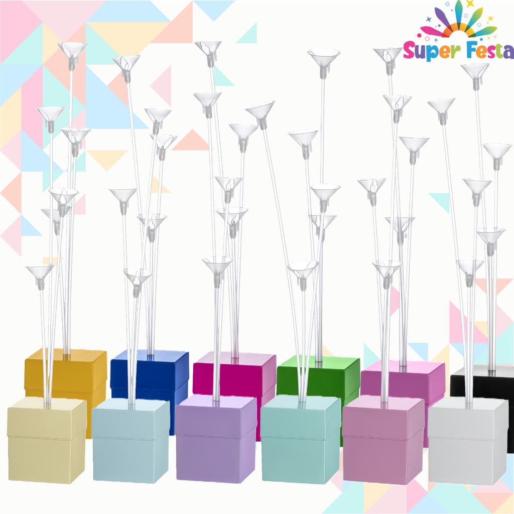 Caixa Cachepot Pega Balão Com 3 Varetas Para Decoração Aniversario Kit c/3 Unidades