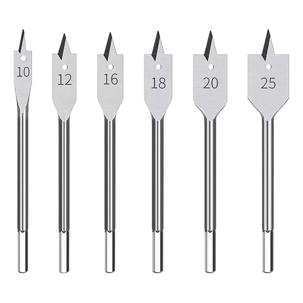 Jogo De Broca Chata Para Madeira 10-25mm Com 6 Peças Em Aço Carbono Brocas Com 150mm