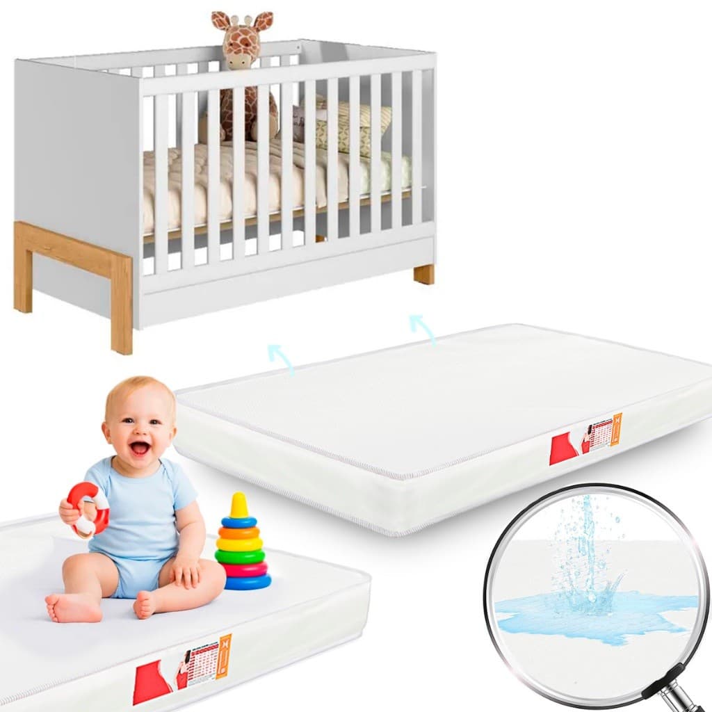 Colchão Berço Baby Branco D18 130x70x10 Tecido Liso Napa Fitilho