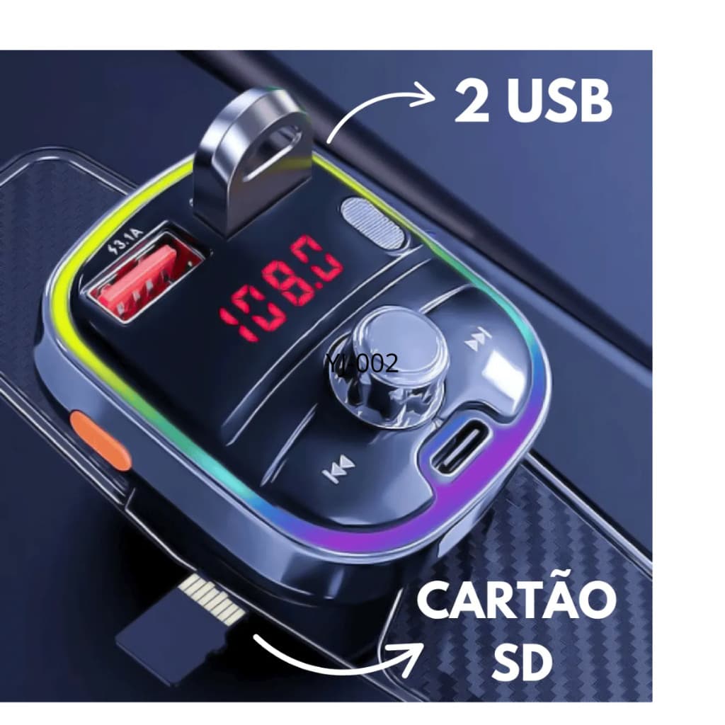 Carregador Transmissor Veicular MP3 Player Bluetooth RGB 18W INOVA CAR-3465