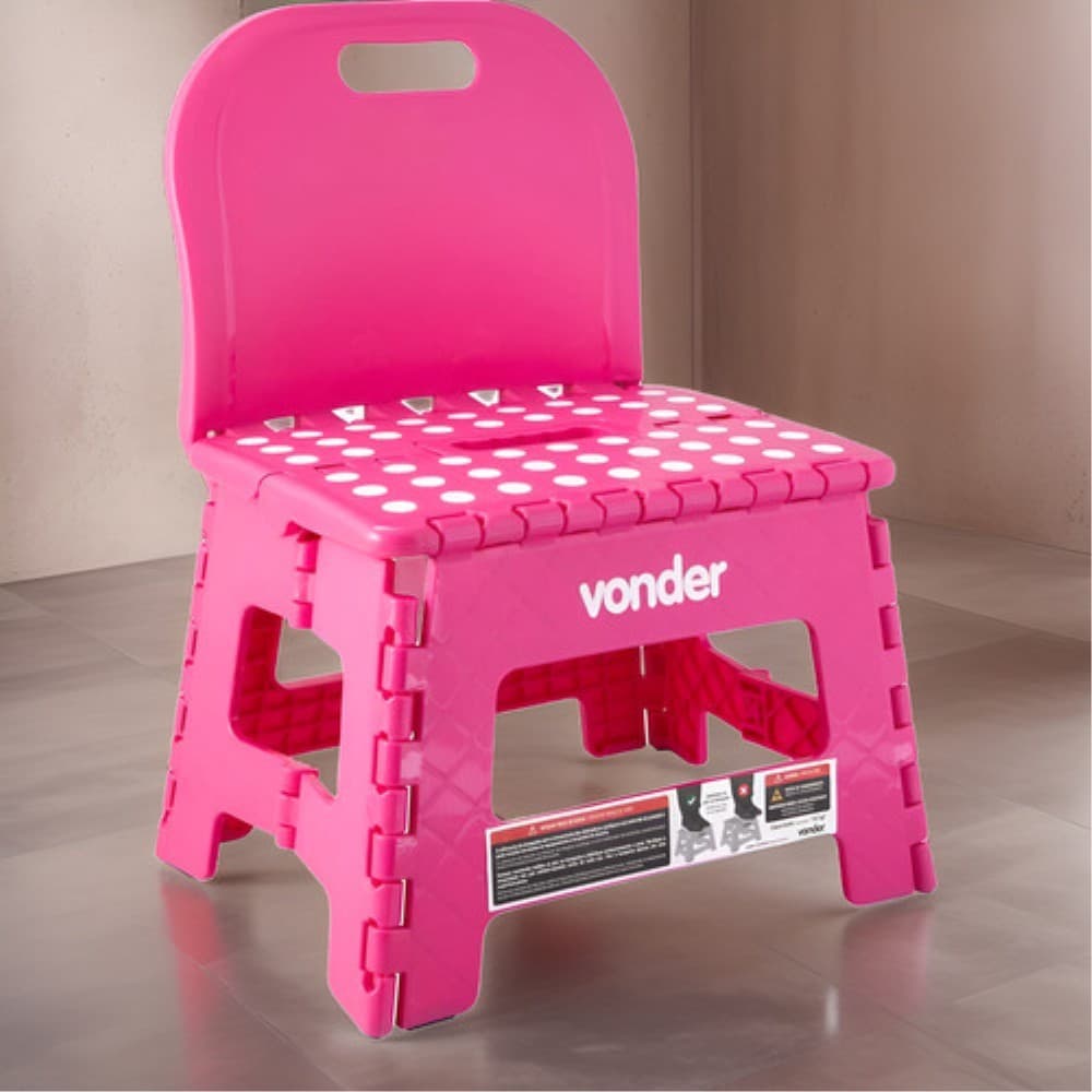 Banqueta Plástica Dobrável Rosa 220mm c/ Encosto
