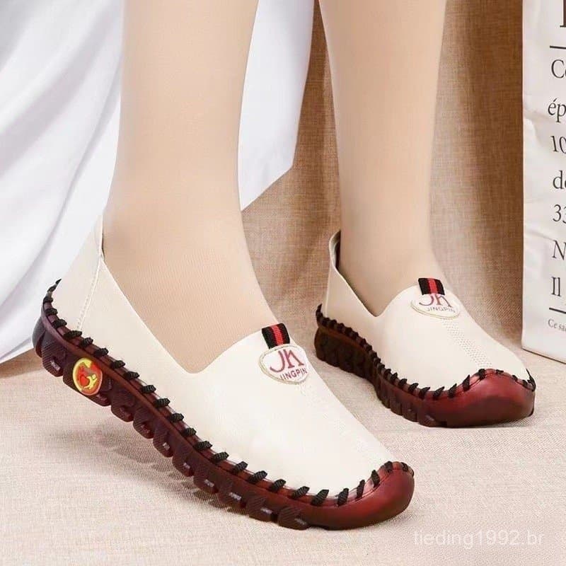 Sapatos Ortopédicos De Couro Sólido/Costura À Mão/Sola Elástica Tamanho Grande Para Mulheres 33-41