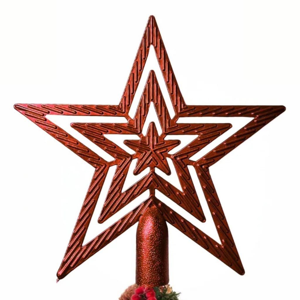 Estrela Topo de Árvore Ponteira Natal Vermelha com Glitter
