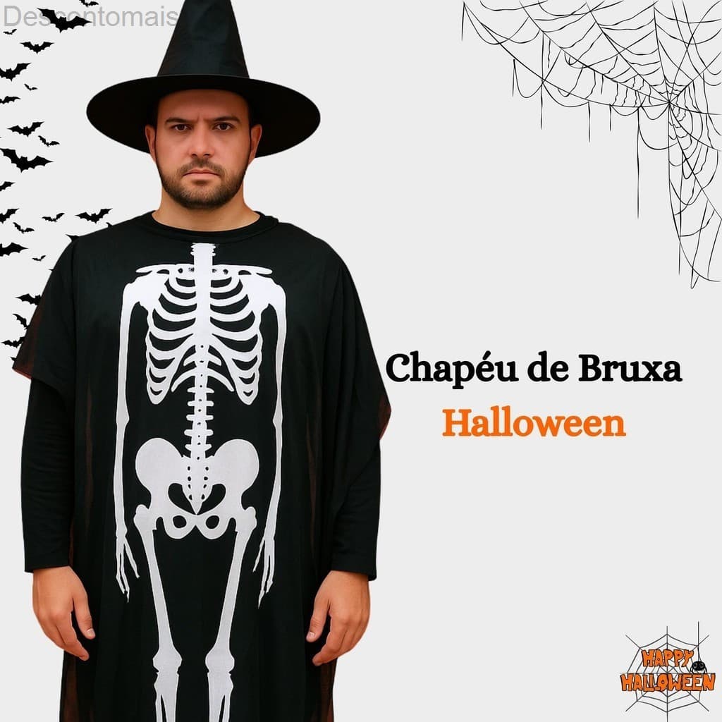 (V)Fantasia Halloween Adulto – Fantasma Esqueleto Preta 💀🎃9J26
