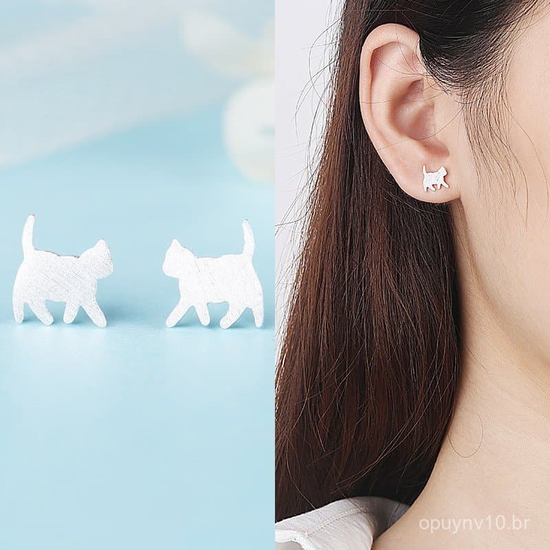 Não é necessário retirar ao dormir, conjunto de brincos simples com silhueta de gato de desenho animado, presente para m