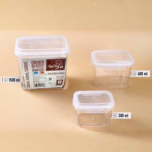Conjunto 3 Potes Herméticos Térmicos Armazenamento Alimentos Vedação Segura