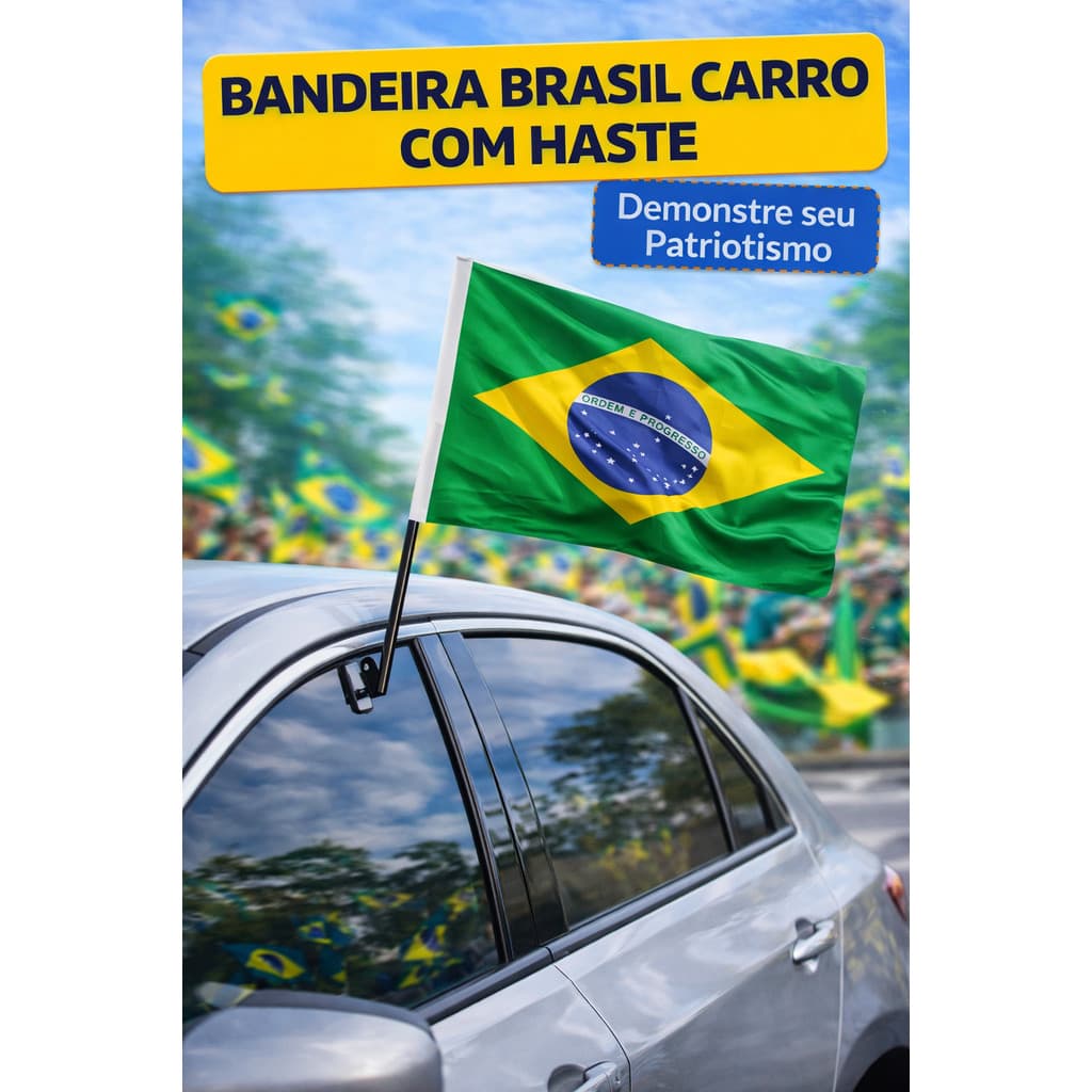Kit 2 Bandeiras do Brasil para Carro com Haste | Acessório Torcida Copa Futebol Janela Veicular