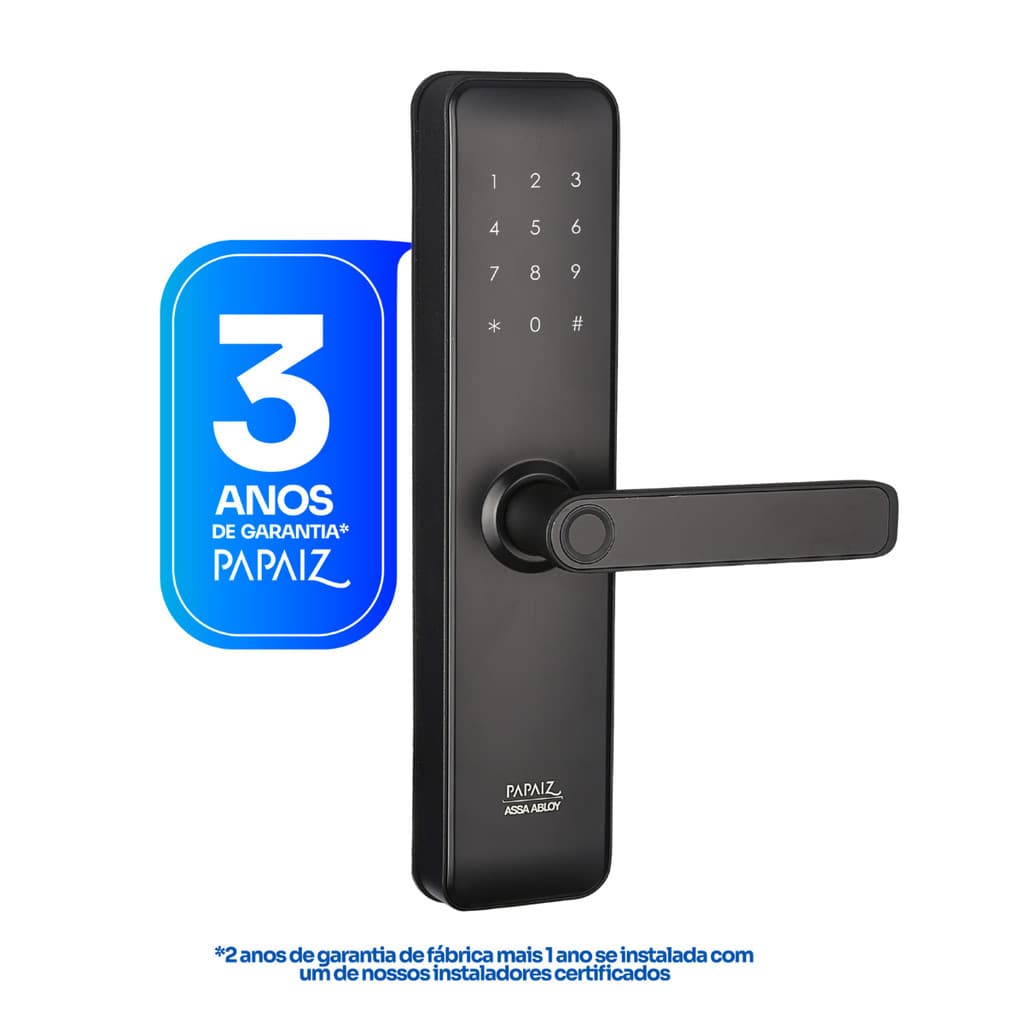 Fechadura Digital Papaiz Fit Lock Preta Biometria 360 Senha Touch Porta 35-70mm