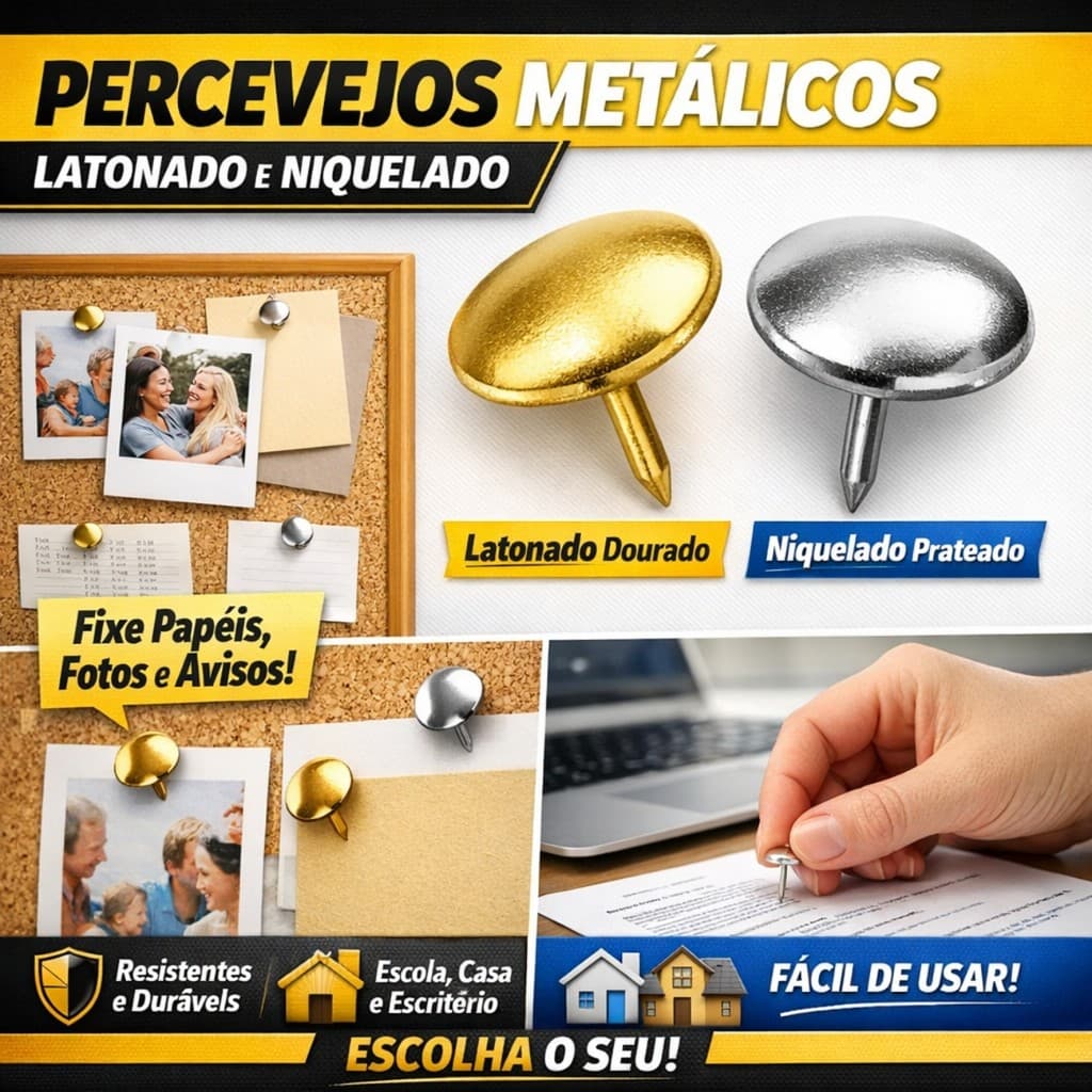 Percevejo 200 Un Aço Prata Dourado Fixação Papel foto