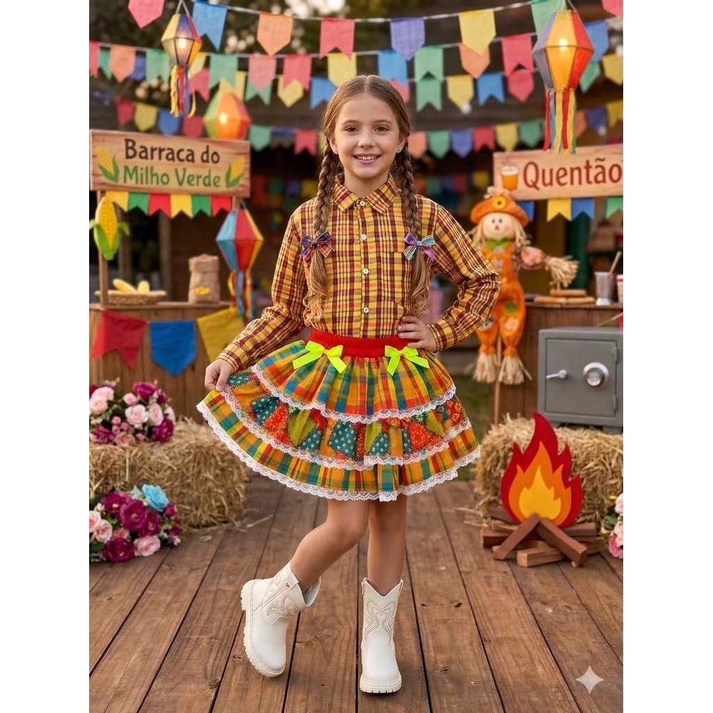 Saia Mini Miss Junino Estrela do Sertão Laranja